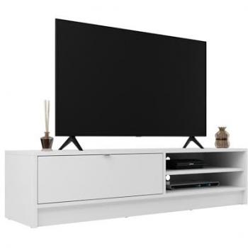 Mueble TV Comfivo P104 Blanco 150x37x40cm con diseño moderno y acabados en aluminio cromado