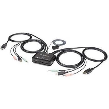 StarTech.com 2 Port DisplayPort KVM Switch - 4K 60Hz - Compact Dual Port UHD DP 1.2 USB Desktop KVM Switch with 4ft Cables & Audio - Bus Powered & Remote Switching - MacBook ThinkPad