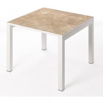 Mesa Cerámica Luxury Noce 75x75x75cm Blanca, Apta para Interior y Exterior, Superficie Porcelánica y Estructura de Acero SmarTile