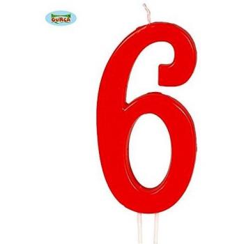 Vela Decorativa Roja Número 6 de 12 cm