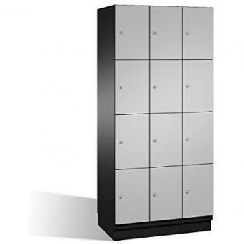 Armario de compartimentos bajo llave Cambio C+P, 3 departamentos, color gris oscuro y blanco aluminio, puerta de acero, ancho 900 mm, 12 casilleros