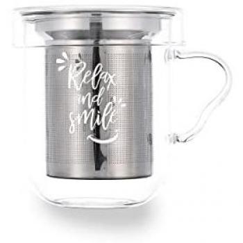 Taza de Café Quid Serenia 35CL con Filtro de Acero Inoxidable, Transparente, Ecológica y Reciclable