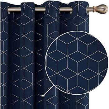 Deconovo Cortinas para Ventana de Salón Dormitorio y Cocina Diseño de Rombo con Ojales 1 Par 117 x 183 cm Azul Marino
