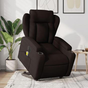 Silla de masaje eléctrica reclinable elevable en tela marrón oscuro Vidaxl