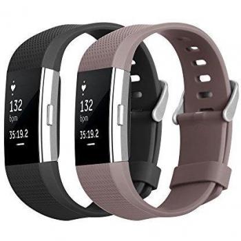 Fitbit Charge 2 Correa, hanlesi Soft TPE diseño pulsera de pulsera para reemplazo de fitness Fitbit Charge 2-Black + Light Purple