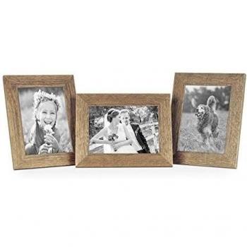 Photolini Juego de 3 Marcos 18x24 cm casa de Playa, Aspecto Roble rústico Natural, Madera Maciza con Cristal y Accesorios/Marco de Fotos