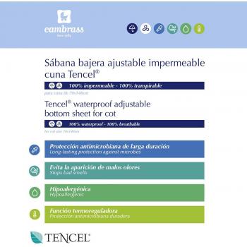 Cambrass - sabana bajera Tencel - sabana impermeable y ajustable - bajera protectora transpirable - fibras hipoalergénicas tencel - máximo confort con termorregulación - minicuna 50x82x10 cm blanco