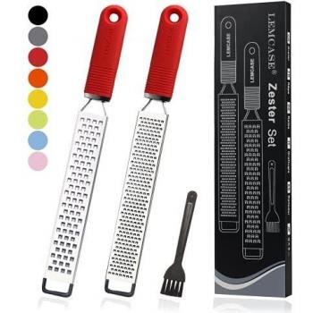 LEMCASE Rallador de Limón, Queso - Fino Zester con Cuchilla de Acero Inoxidable y Mango de Silicona | Rojo