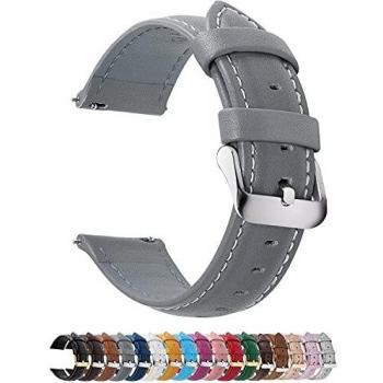 Fullmosa Axus Correa Piel, para Correa Reloj, Huawei Samsung Correa/Banda/Pulsera/Strap 14mm 16mm 18mm 19mm 20mm 22mm 24mm, Gris + Hebilla de Plata, 22mm