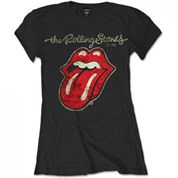 Rolling Stones Official Women's Black Plastered Tongue Skinny Fit T-Shirt