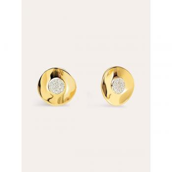 Pendientes Singularu Spark Plate Baño Oro - Elegantes Pendientes Maxi en Latón con Acabado en Baño de Oro de 18 Kt. y Circonitas - Cierre Tuerca a Presión - Joyas para Mujer