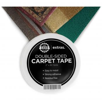 Cinta adhesiva de doble cara para alfombras. Mantiene tus alfombras, alfombrillas y felpudos en su lugar. Cinta altamente resistente para uso en interiores y exteriores. Rollo de 5 cm x 23 m