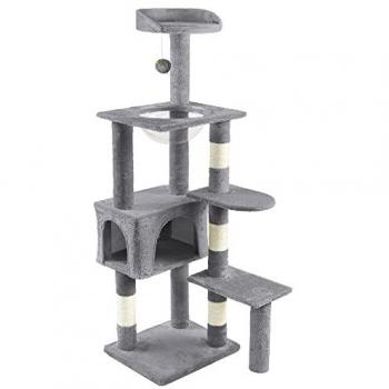 Árbol Rascador para Gatos VOUNOT 138cm con Plataforma, Nido y Cápsula Espacial, Color Gris