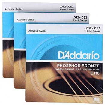 D'Addario EJ16 Phosphor Bronze Light Acoustic Guitar Strings Set, 10-Pack