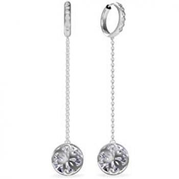 Pendientes largos de acero inoxidable plateado con logo 4G de Guess