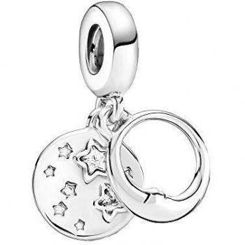 Pandora Silver Sleeping Moon and Stars Dangle Charm with Cubic Zirconia