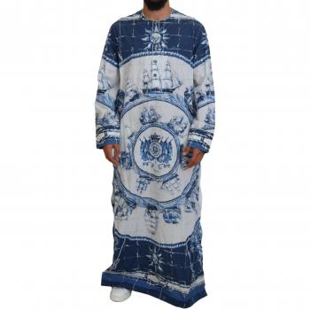 Dolce & Gabbana Blue Majolica Cotton Cape Thobe - IT44 | S, Sizes: XS, Blue male