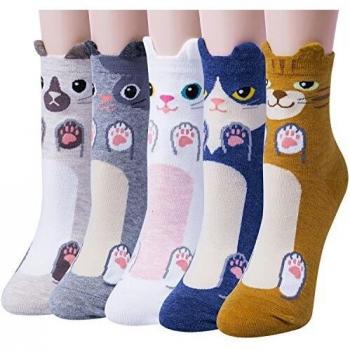 Justay 5 Pares de Calcetines Mujer Divertidos Originales Animales Lindos Estampados Ocasionales de Algodón para Niña y Mujer