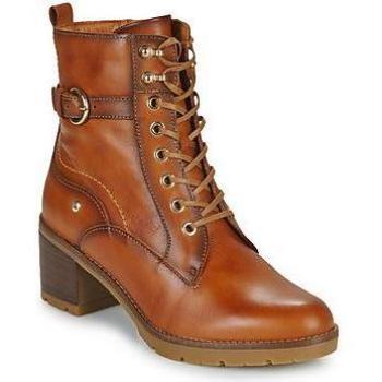 Pikolinos Llanes W7H-8510 Botines de Mujer de Piel Marrón con Tacón de 6cm, Cordones y Cremallera Lateral
