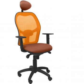 PIQUERAS Y CRESPO Modelo Jorquera - Silla de oficina ergonómica con mecanismo sincro, brazos regulables y ajustable en altura - Respaldo de malla transpirable en color naranja y asiento tapizados en tejido BALI color marrón