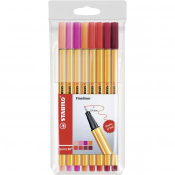 Rotulador puntafina STABILO point 88 - Estuche sombras de rojo con 8 colores