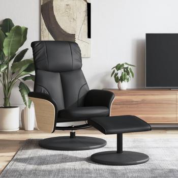 Sillón reclinable con reposapiés en cuero sintético negro Vidaxl