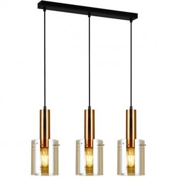 Lámpara colgante moderna Sardo de Italux, de latón con 3 luces y pantalla ámbar, tipo de casquillo E27