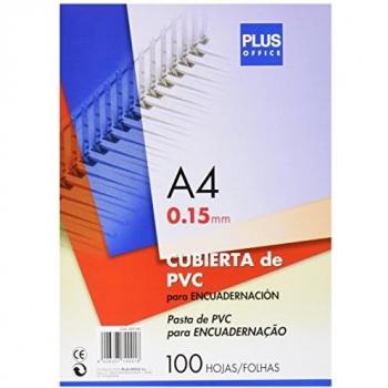 Plus Office PCA4 - Cubiertas para encuadernar en PVC, caja con 100 unidades, A4, transparente