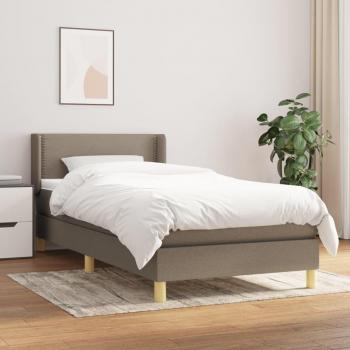 Cama box spring con colchón de muelles en tela gris taupe 90x200 cm Tortor