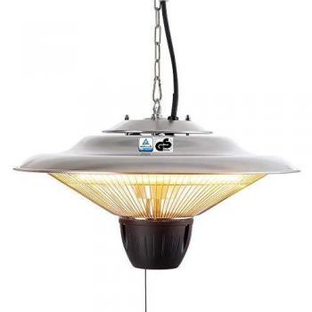 AREBOS Calefactor de Techo 1500W - Calentador Infrarrojo Eléctrico para Exterior con Luz Halógena - Color Plata