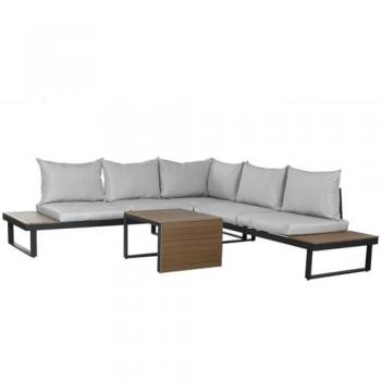 Conjunto de Sofá y Mesa Home ESPRIT Aluminio con Rinconera y Cojines en Gris 227 x 159 x 64 cm