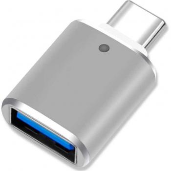 Adaptador USB Tipo C 3.0 OTG Gris Conversor con Función On The Go para Smartphone, Tablet y Ordenador Portátil