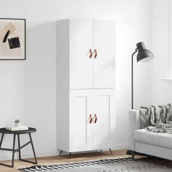 Aparador alto de madera contrachapada blanco, 69,5x34x180 cm, con 2 puertas de madera, mueble de almacenaje para salón, buffet y armario auxiliar