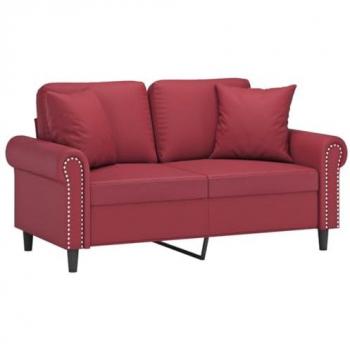 Sofá de 2 Plazas con Cojines en Cuero Sintético Rojo Tinto 120 cm