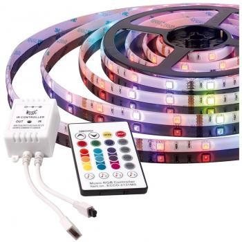 Tiras LED Activejet AJE-LED MUSIC STRIPE - Tiras LED RGB con control de música, 5 metros de longitud, adhesivo en la parte posterior, compatible con control remoto y aplicación móvil, múltiples modos de iluminación y efectos personal