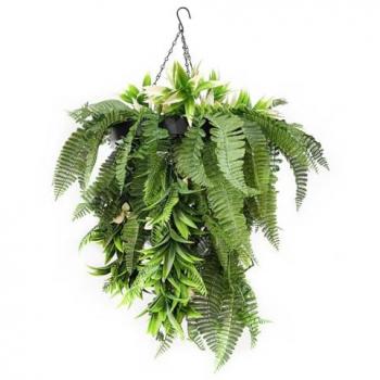 Centro Colgante Marsella BONERVA con Marco - Planta Artificial para Decoración de Techo en Interior y Terrazas, Diseño Estético para Hogar o Jardín