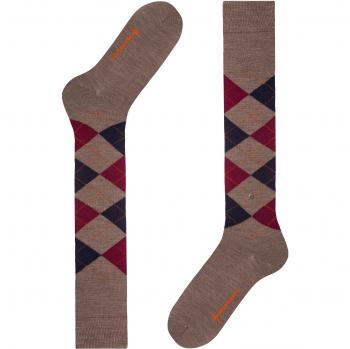 Calcetines de Lana Virgen hasta la Rodilla Burlington Edinburgh - Diseño de Rombo, Talla Única