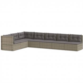 7 Piece Grey Poly Rattan Garden Lounge Set with Cushions