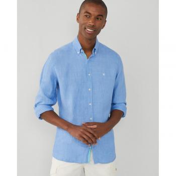 Camisa de lino slim fit en espiga azul de Hackett London