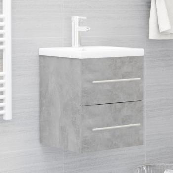 Mueble con lavabo de madera de ingeniería gris hormigón y fregadero integrado en madera multicapa