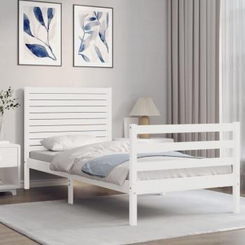 Cama con cabecero de madera maciza blanca 100x200 cm