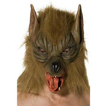 Smiffys-33785 Careta de lobo, Para la cabeza, látex, color marrón, Tamaño único