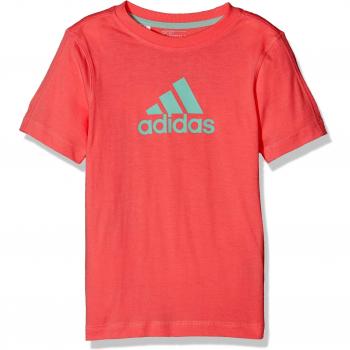 adidas Lk Ess Logo Tee - Camiseta para niños de 4-5 años, color rosa / verde