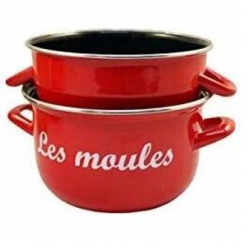 Marmite para Mejillones 18 cm Roja - Acero Emaillado con Tapa de Inox, Compatible con Todos los Fuegos