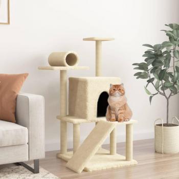 Rascador para Gatos vidaXL con Postes de Sisal, Árbol Torre Escalador, Color Crema, Gris Claro y Gris Oscuro, 110.5 cm