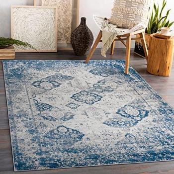 Alfombra Lavable Vintage Andre 1819C Antideslizante Rosetón Beige/Azul 120x170 cm