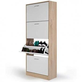 Mueble zapatero Klark imitación haya 4 puertas blancas