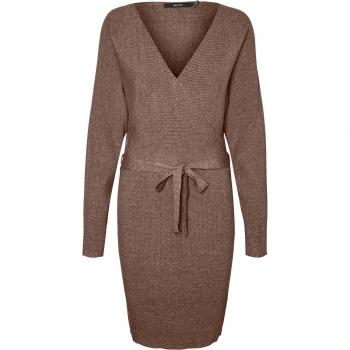 Vero Moda Hollyrem Women's V-Neck Long Sleeve Wrap Dress in Brown