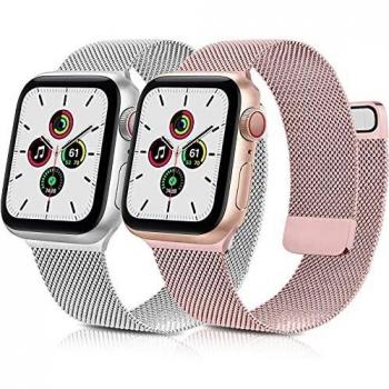 AYOU 2 Pack Correa Compatible con Correa Apple Watch 38mm 40mm 42mm 44mm, Nueva Pulsera de Repuesto Metal de Acero Inoxidable con Doble Imán para iWatch Series SE 6 5 4 3 2 1