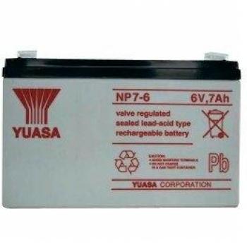 Batería Yuasa NP7-6 de Plomo Ácido VRLA AGM 6V 7Ah con Terminales Faston 4,8 mm, Dimensiones 151 x 97 x 34 mm, Libre de Mantenimiento